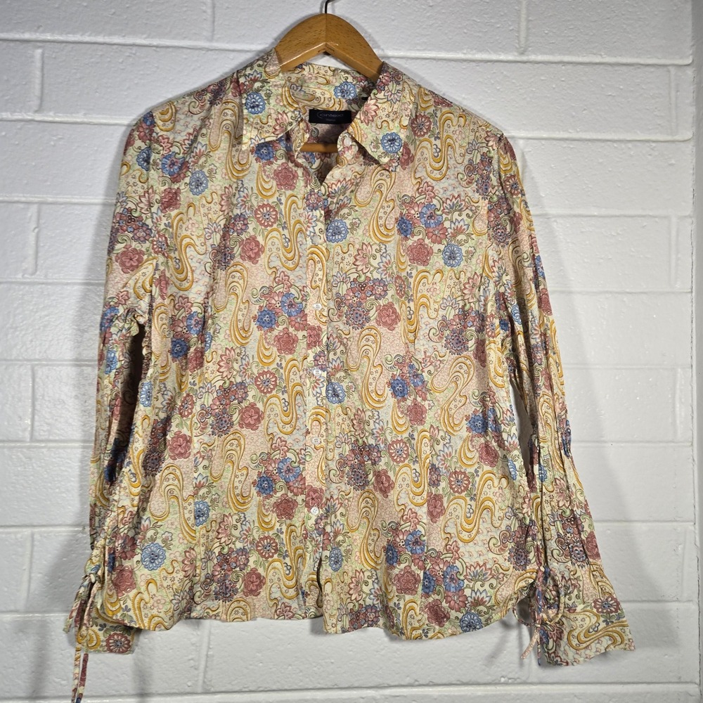 Vtg Floral Paisley 100%‎ Cotton Tie Sides Button Down Country Western Plus 2XL